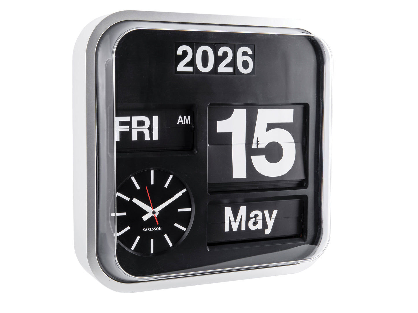 Karlsson Big Flip KA4202 Wanduhr Silber • Klappzahlen-Kalender • Retro-Design
