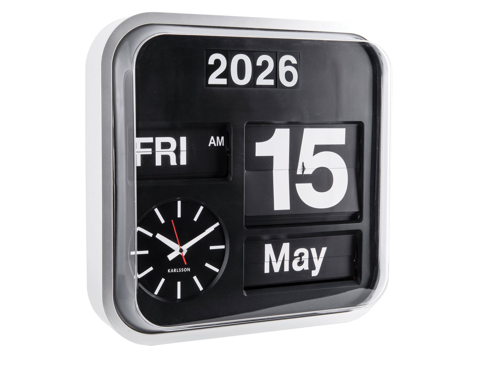 Karlsson Big Flip KA4202 Wanduhr Silber • Klappzahlen-Kalender • Retro-Design