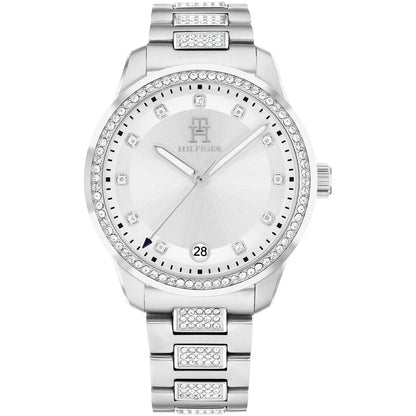 Damenarmbanduhr Tommy Hilfiger TH85 in Silber, weißes Zifferblatt mit Kristallrand