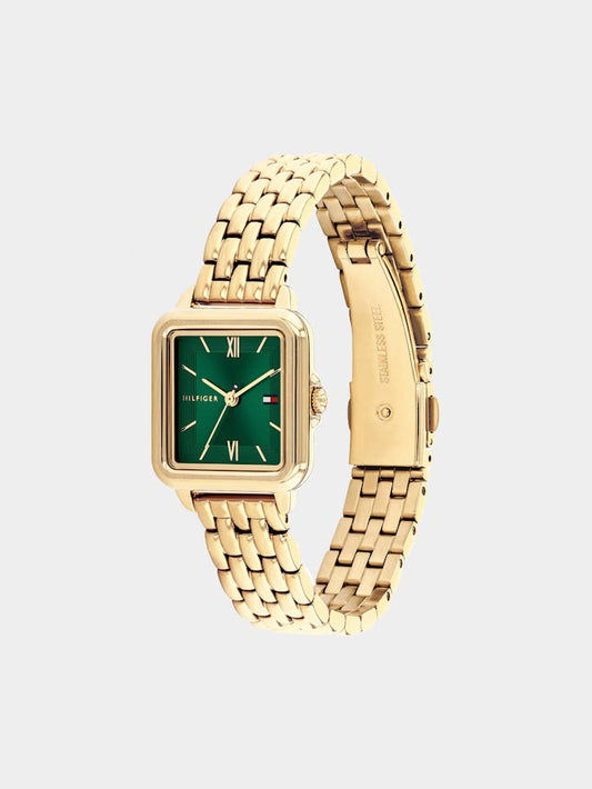 Tommy Hilfiger Mia 1782858 Damen Armbanduhr Grün • Ionisch vergoldetes Edelstahlgehäuse • Mineralglas