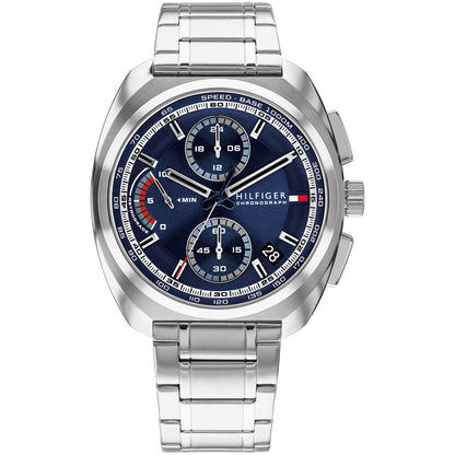 Herren-Chronograph Tommy Hilfiger Uhr mit blauem Zifferblatt und Edelstahlband.