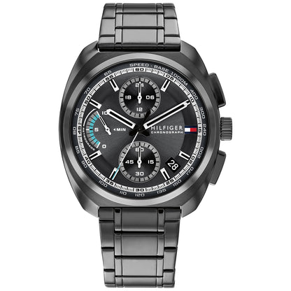 Tommy Hilfiger Herren-Chronograph mit schwarzem Edelstahlarmband und schwarzem Zifferblatt