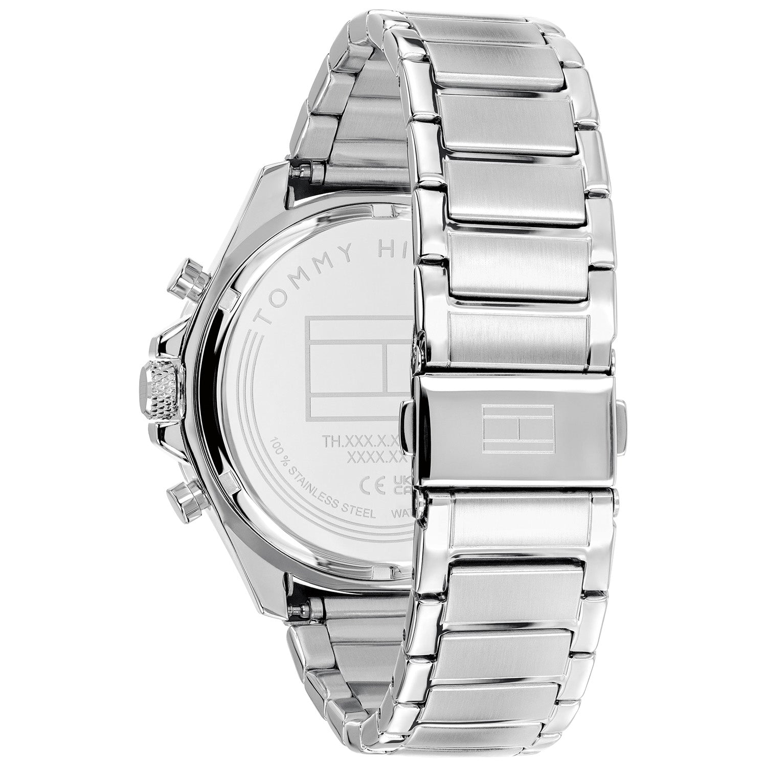Tommy Hilfiger Herrenarmbanduhr – Rückseite mit Edelstahlgehäuse und Gliederarmband