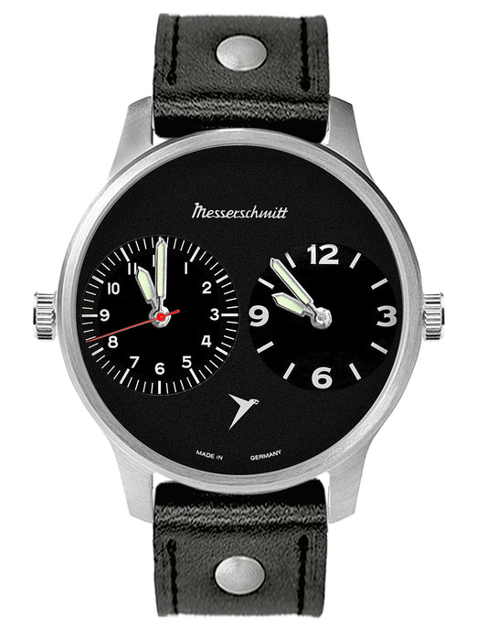 Messerschmitt ME-DUAL2-L Herren Armbanduhr Schwarz • Zwei Zeitzonen • Made in Germany