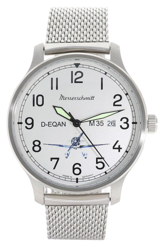 Messerschmitt M35 M-35Q-SM Herren Armbanduhr Silber • Schweizer Quarzwerk • Milanaise-Armband