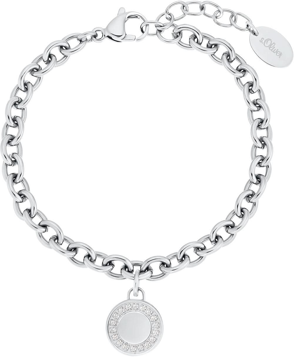 Pulsera de plata de ley con cadena de eslabones y moneda colgante redonda