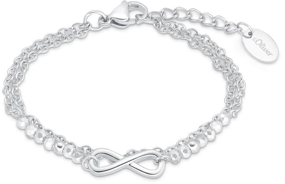 Pulsera infantil plateada de doble fila con charm de infinito y cierre de mosquetón