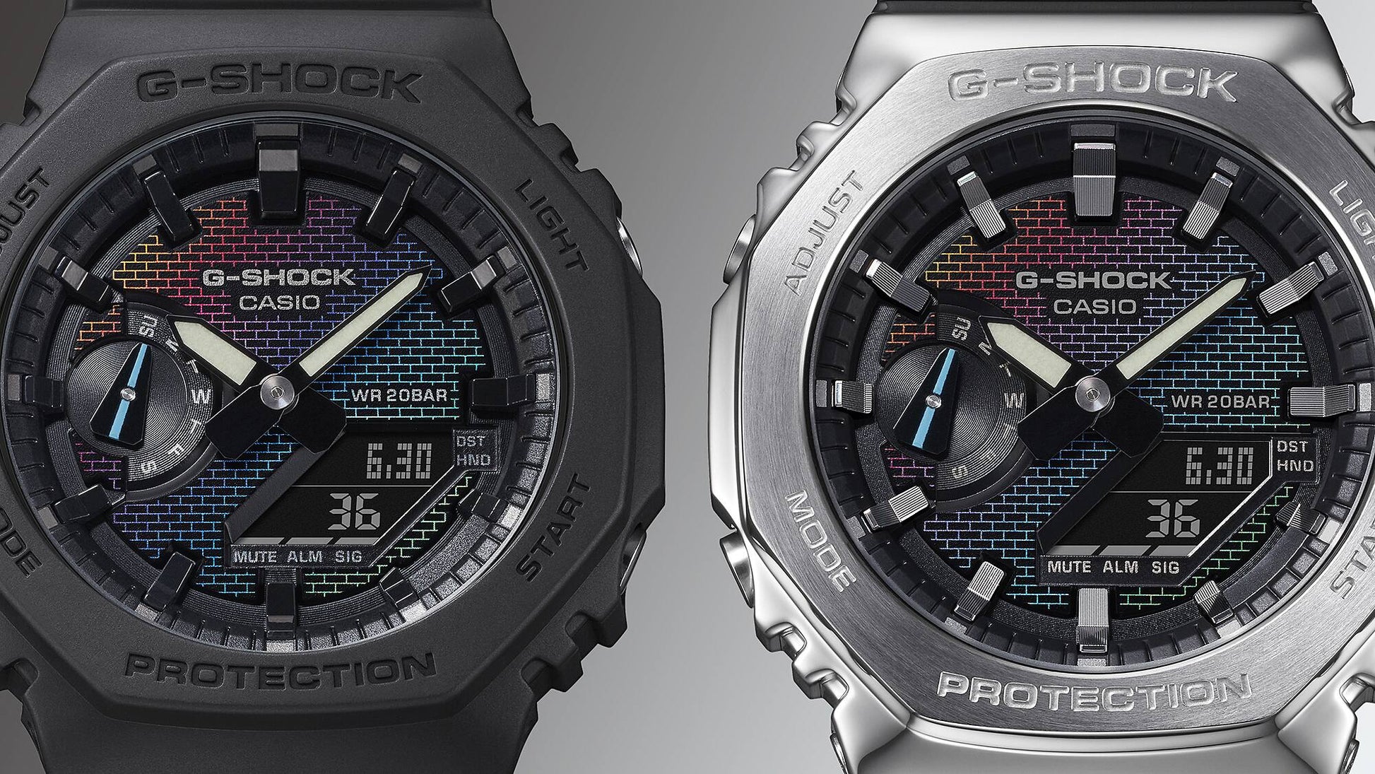 Casio G-Shock GM-2100RW-1AER Herrenuhr • Regenbogen-Zifferblatmuster • Edelstahllünette, Bild 4