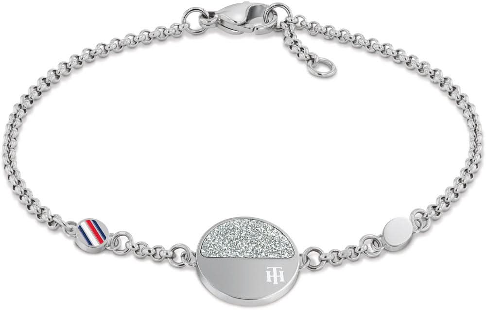 Pulsera de acero inoxidable con cadena de eslabones y colgante Tommy Hilfiger, con pequeño detalle de bandera