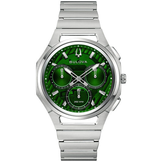 Bulova Herrenarmbanduhr mit grünem Zifferblatt, Edelstahlarmband und Saphirglas