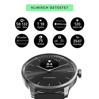 Withings ScanWatch Light HWA11-Model 5-All-Int Damen Smartwatch Silber/Schwarz • Hybrid-Smartwatch • Gesundheits-Tracking