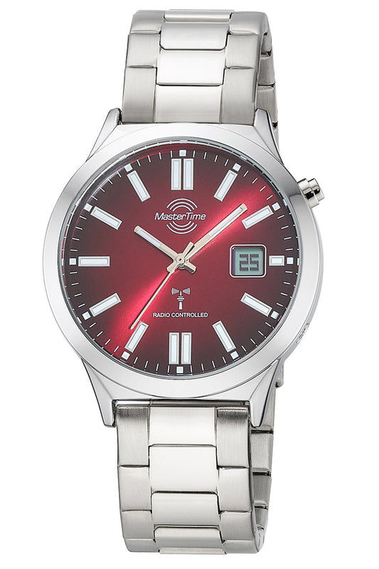 Master Time Super Power MTGA-10945-81M Herrenuhr Rot • Funkuhr • Mineralglas
