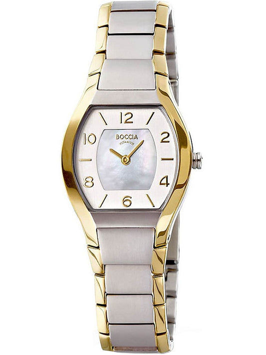 Boccia Damenarmbanduhr bicolor mit Perlmuttzifferblatt, gold- und silberfarbene Glieder