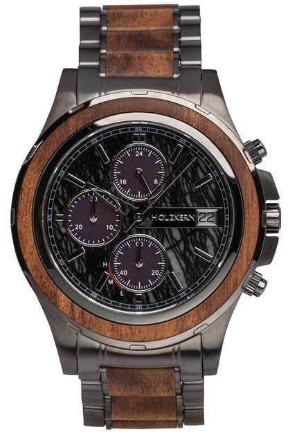 Holzkern Angkor Herrenuhr • Solar-Chronograph • Koaholz und Marmor