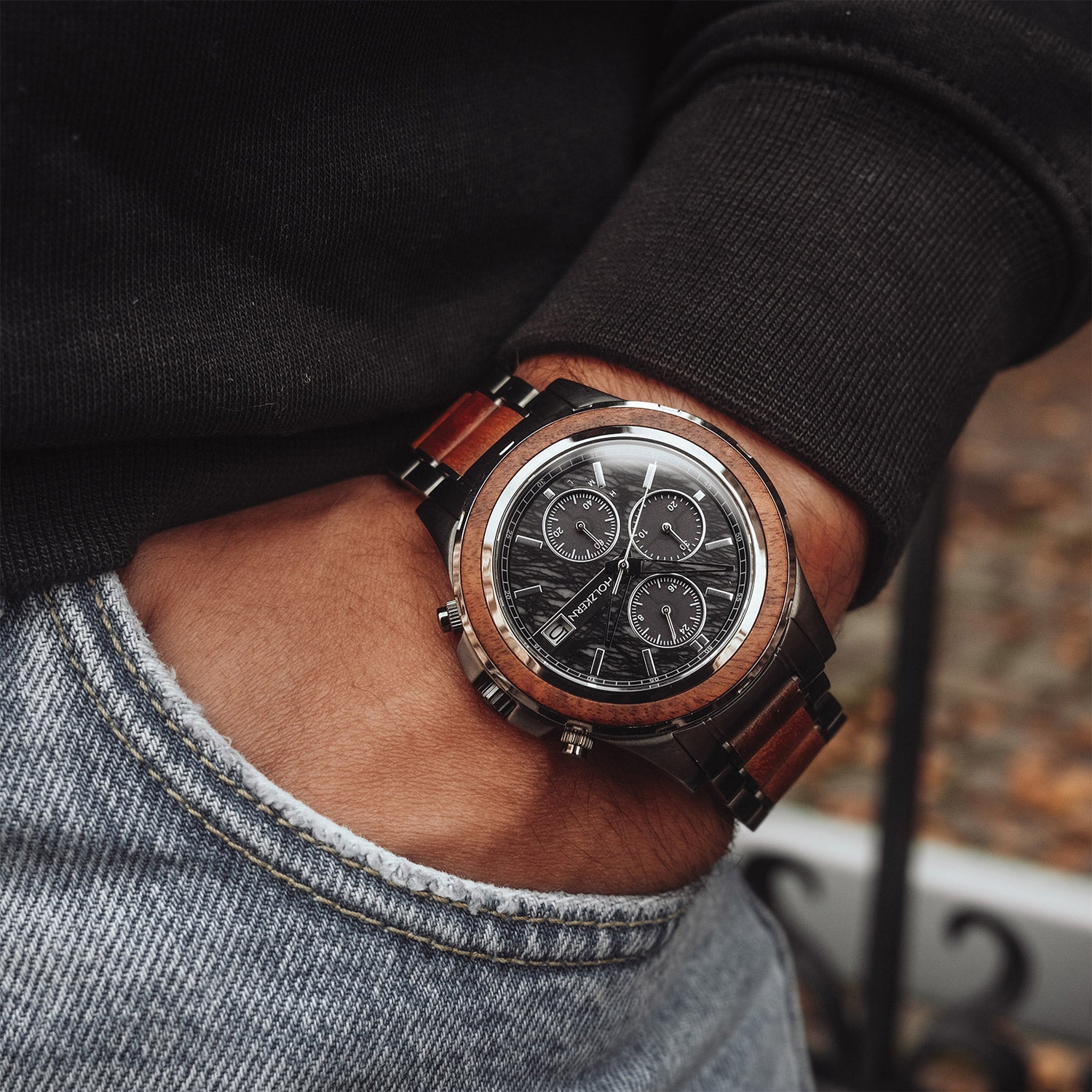 Holzkern Angkor Herrenuhr • Solar-Chronograph • Koaholz und Marmor, Bild 4