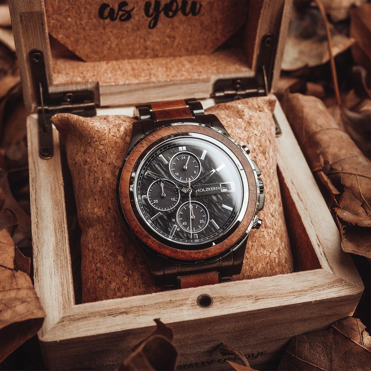 Holzkern Angkor Herrenuhr • Solar-Chronograph • Koaholz und Marmor, Bild 5