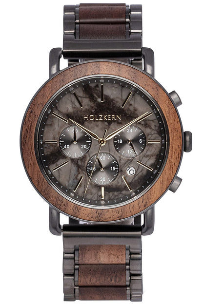 Holzkern Askja Herrenuhr Chronograph Walnuss/Marmor • Seiko VD53 Quarzwerk • Echtmarmor-Zifferblatt
