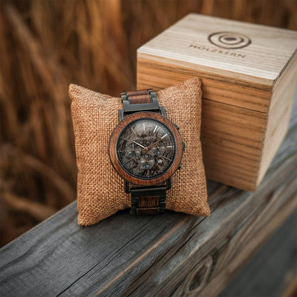Holzkern Askja Herrenuhr Chronograph Walnuss/Marmor • Seiko VD53 Quarzwerk • Echtmarmor-Zifferblatt, Bild 5