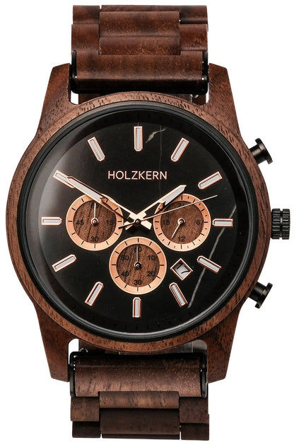 Holzkern Buschwerk HK1073 Herren Armbanduhr Braun • Chronographenwerk • Echtmarmor-Zifferblatt
