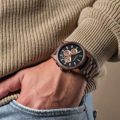 Holzkern Buschwerk HK1073 Herren Armbanduhr Braun • Chronographenwerk • Echtmarmor-Zifferblatt, Bild 4