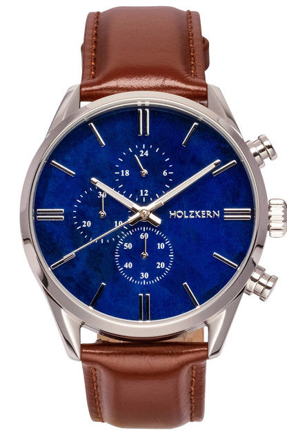 Holzkern Naturalist Herrenuhr • Echtmarmor-Zifferblatt • Chronograph-Optik