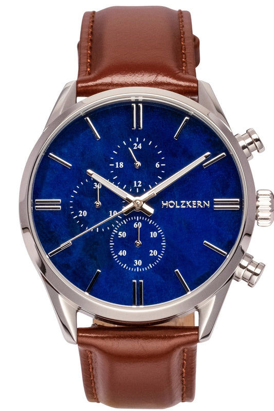 Holzkern Naturalist Herrenuhr • Echtmarmor-Zifferblatt • Chronograph-Optik