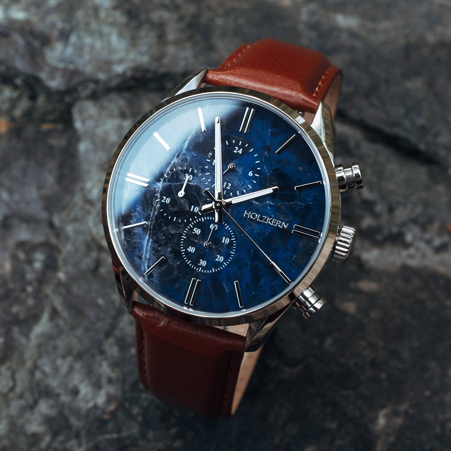 Holzkern Naturalist Herrenuhr • Echtmarmor-Zifferblatt • Chronograph-Optik, Bild 3