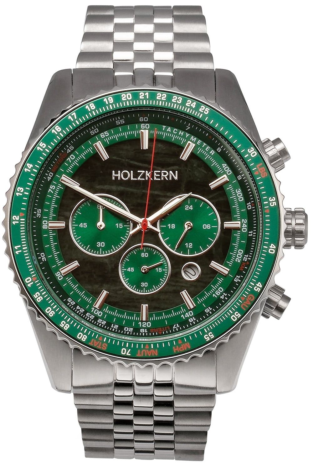 Holzkern Openhorizon 9010631018290 Herren Chronograph Grün/Silberfarben • Echter Marmor-Zifferblatt • Tachymeter-Lünette
