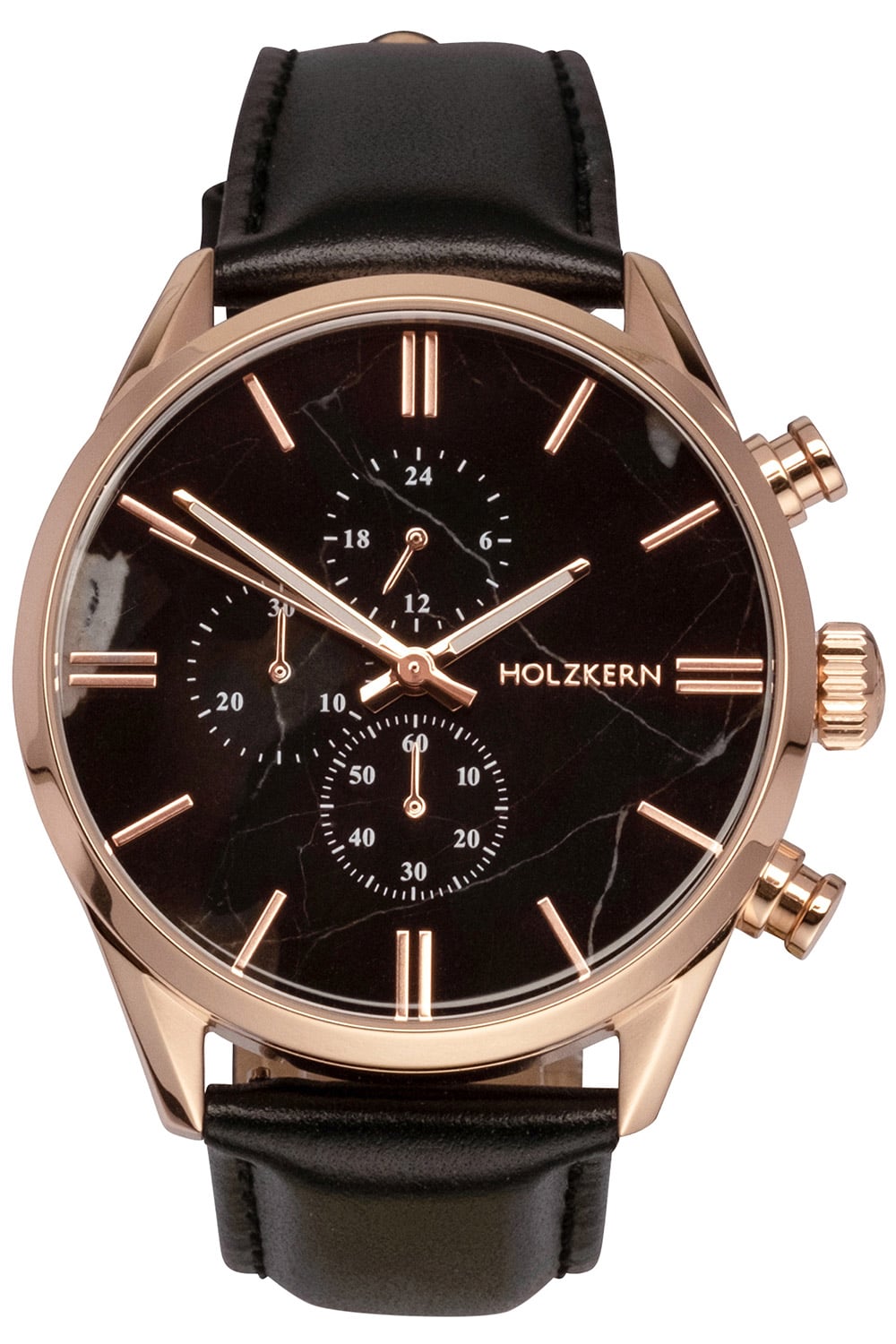 Holzkern Relational Herren Chronograph • Echter Schwarzer Marmor • Mineralglas