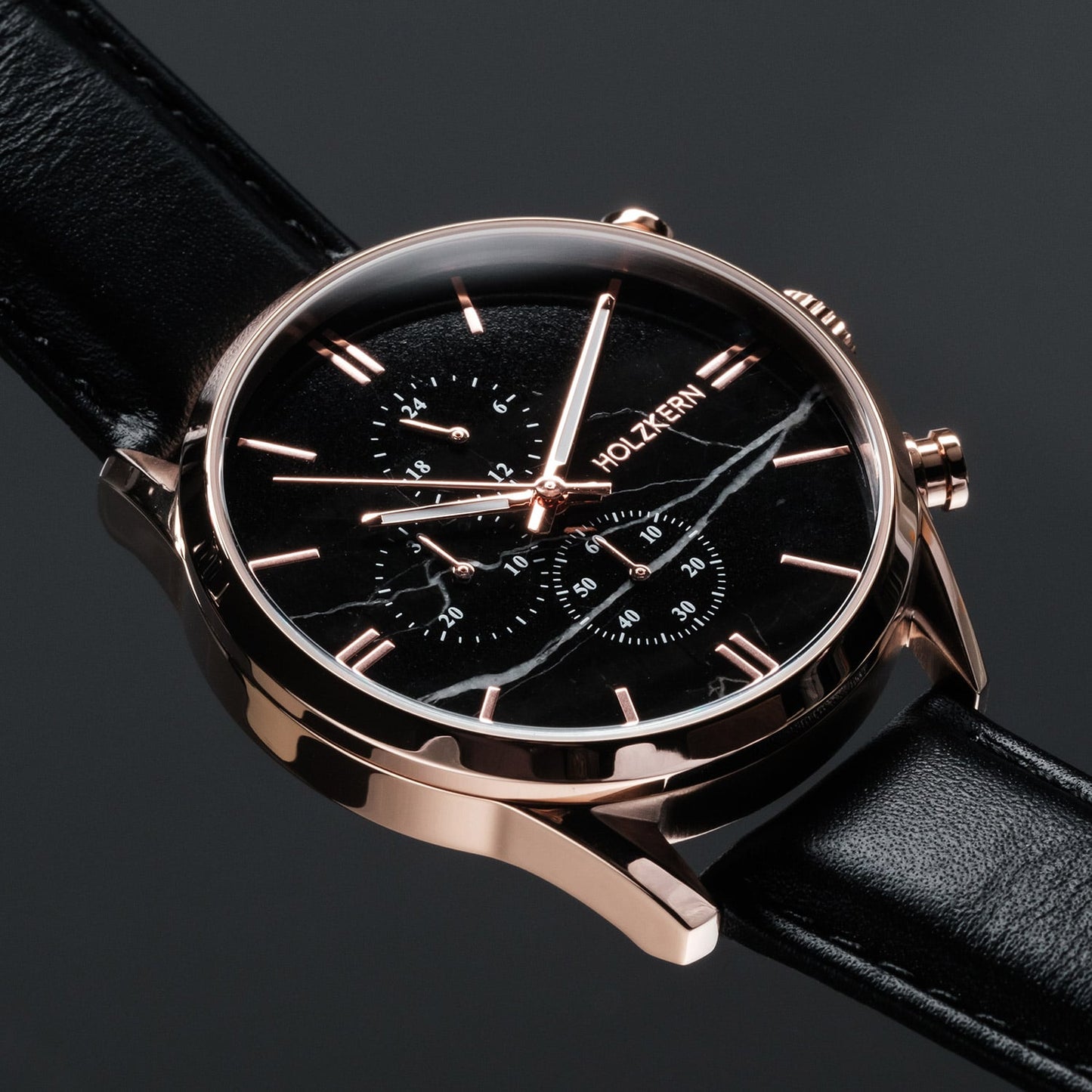 Holzkern Relational Herren Chronograph • Echter Schwarzer Marmor • Mineralglas, Bild 3