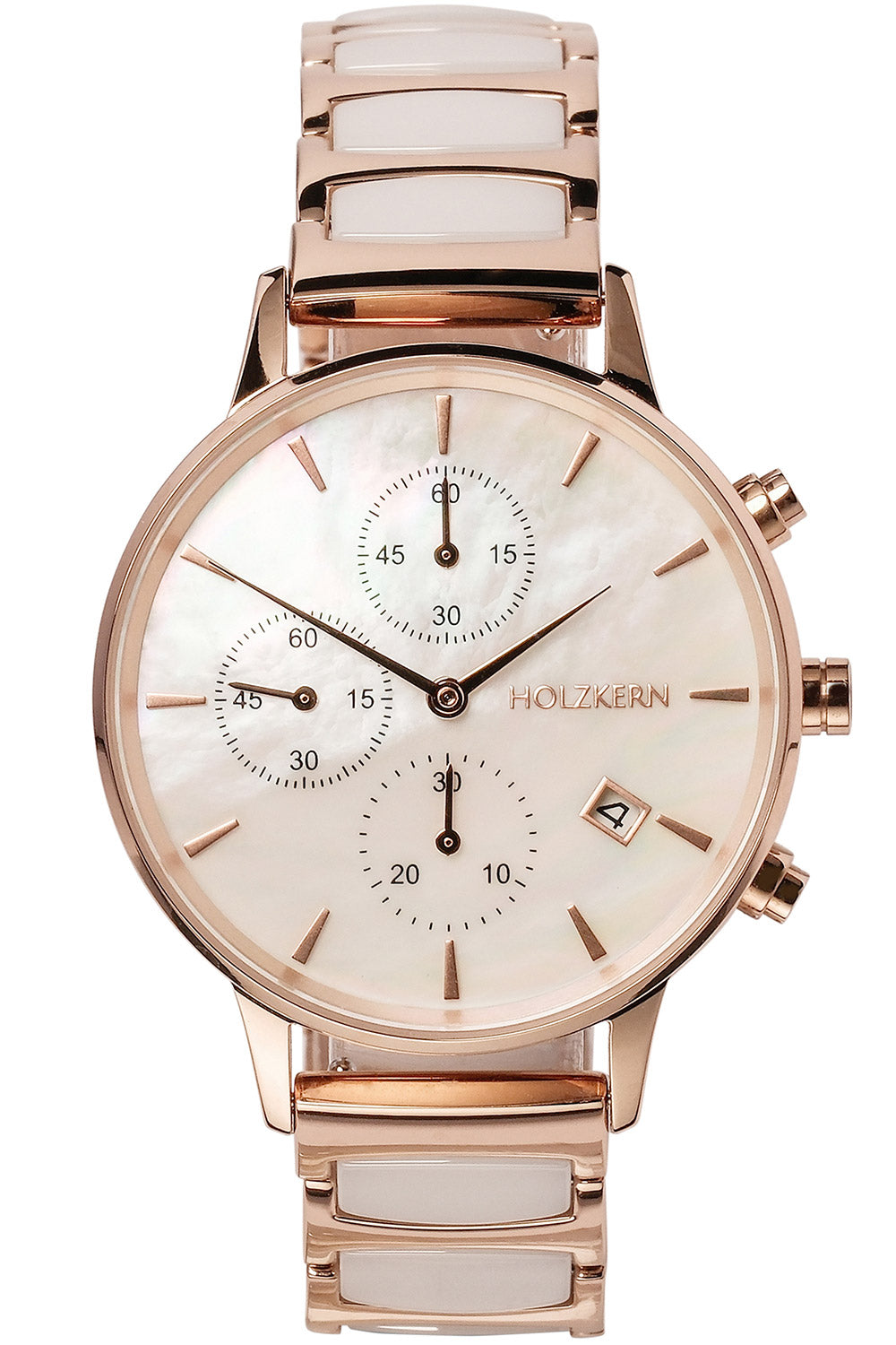 Holzkern Shiny Damenuhr Roségold • Chronograph • Japanisches Quarzwerk