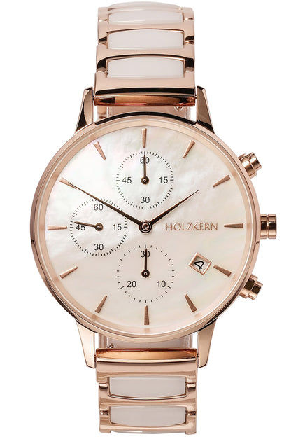 Holzkern Shiny Damenuhr Roségold • Chronograph • Japanisches Quarzwerk