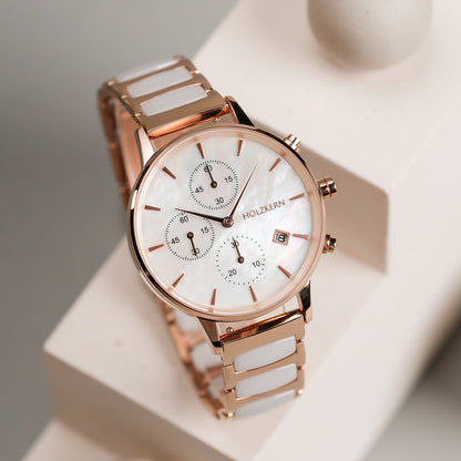 Holzkern Shiny Damenuhr Roségold • Chronograph • Japanisches Quarzwerk, Bild 2