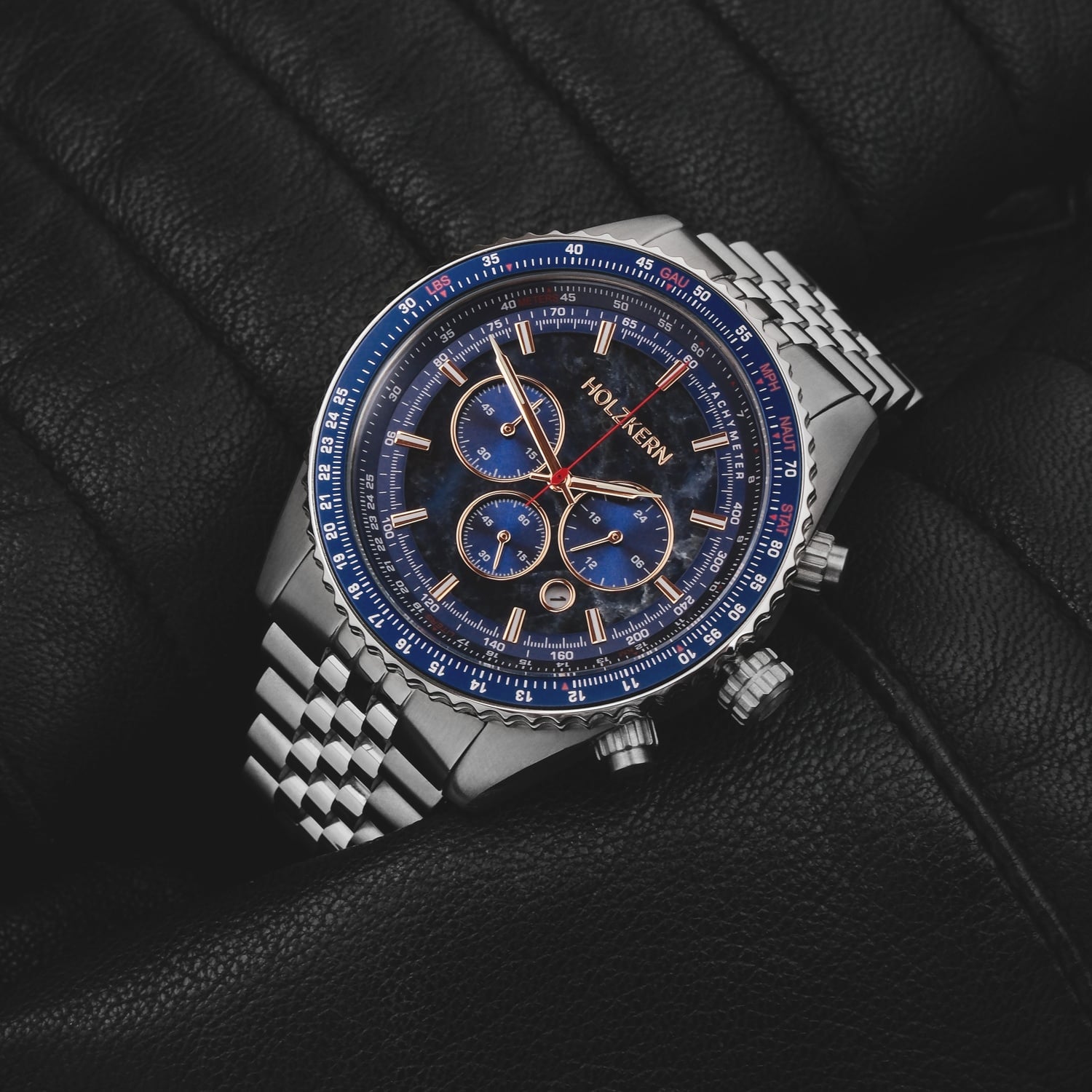 Holzkern Openhorizon Herren Chronograph • Miyota Quarzwerk • Echter Blauer Marmor, Bild 3