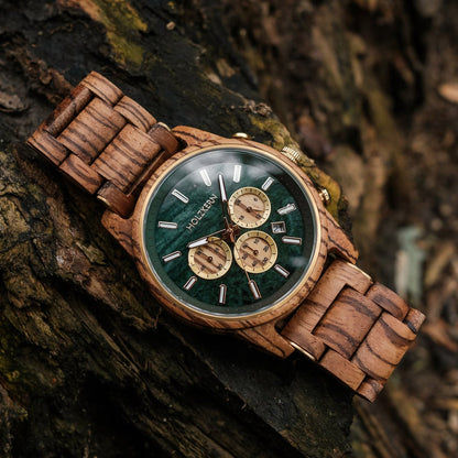 Holzkern Blätterdach Herrenuhr Chronograph Zebrano/Marmor • Japanisches Quarzwerk • Mineralglas, Bild 2