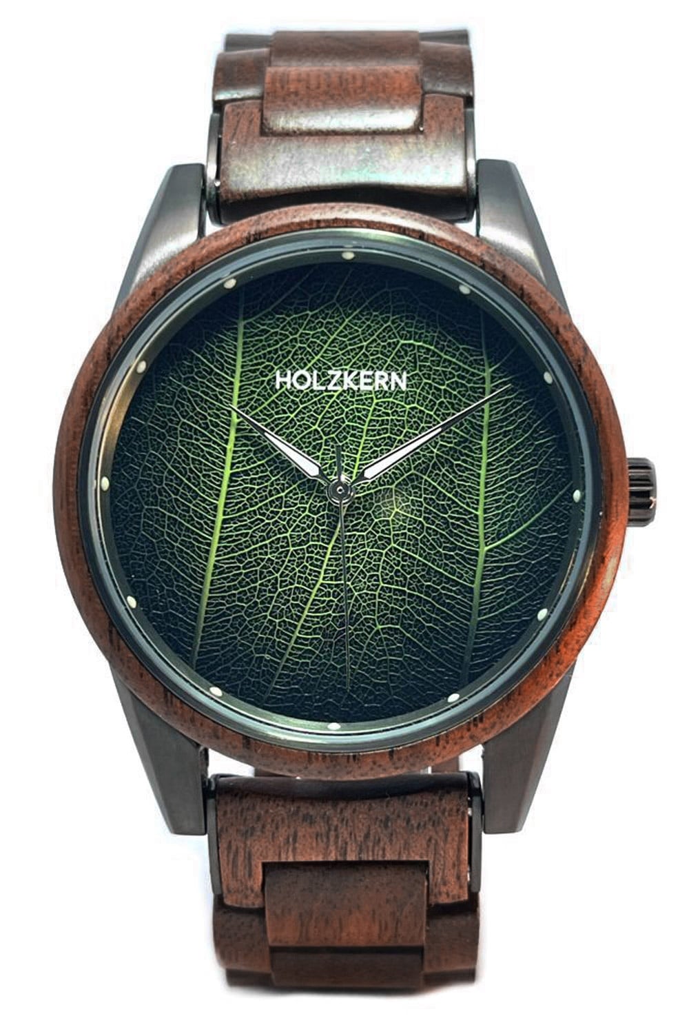 Holzkern Edisto Armbanduhr Braun • Japanisches Quarzwerk • Echtes Blatt-Zifferblatt