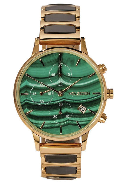Holzkern Jolly Damenuhr Chronograph • Malachit-Zifferblatt • Quarzwerk