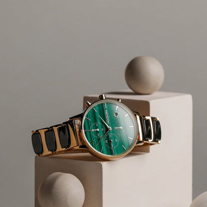 Holzkern Jolly Damenuhr Chronograph • Malachit-Zifferblatt • Quarzwerk, Bild 3