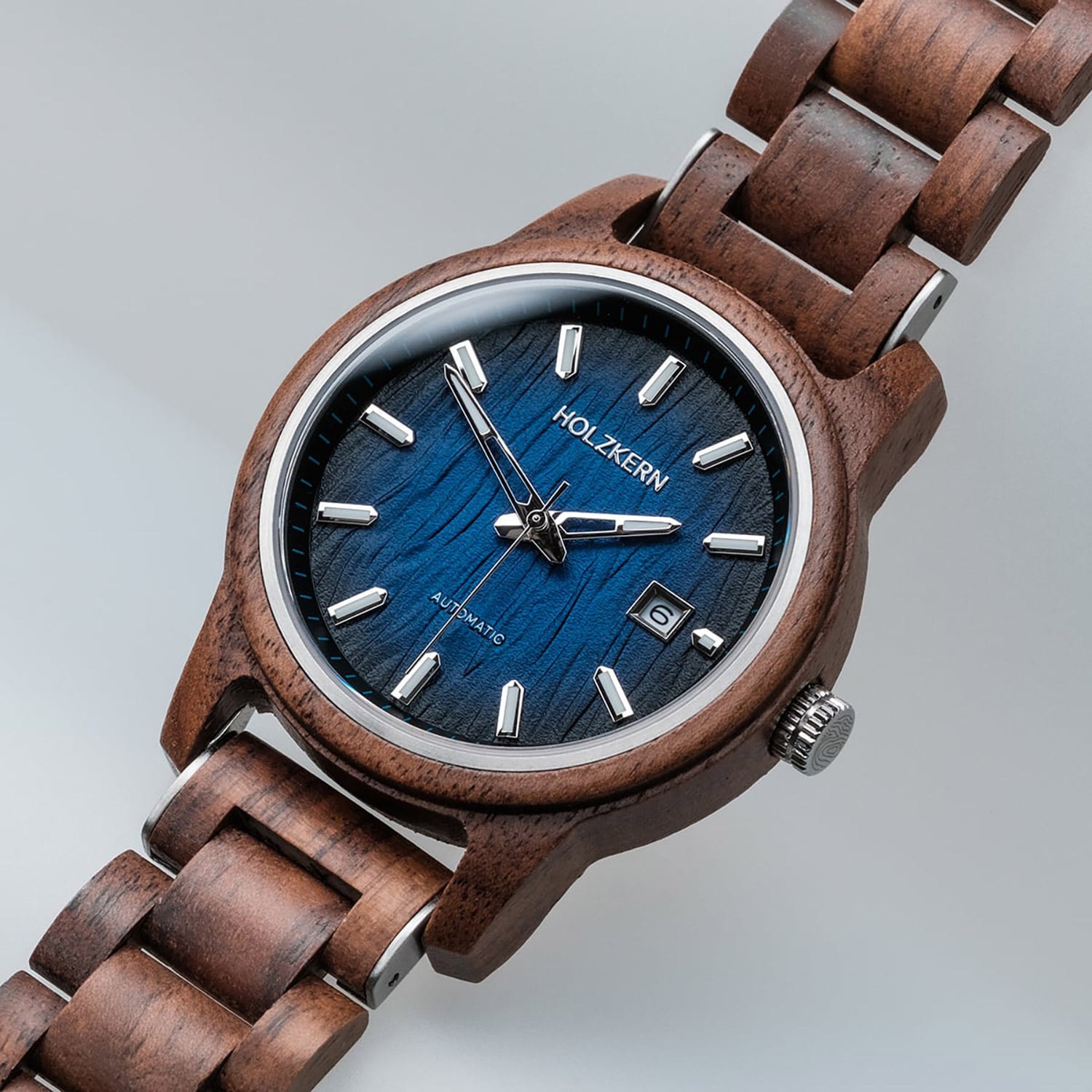 Holzkern Nightbird Herrenuhr Walnuss/Blau • Automatikwerk • Saphirglas, Bild 2