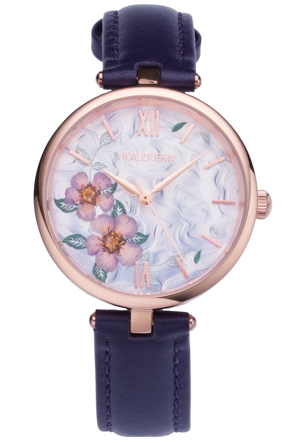 Holzkern Everbloom Damenuhr Violett/Roségoldfarben • Japanisches Quarzwerk • Florales Zifferblatt