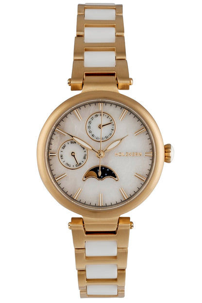 Holzkern Moonbow Damen Armbanduhr • Mondphasenanzeige • Marmor & Keramik
