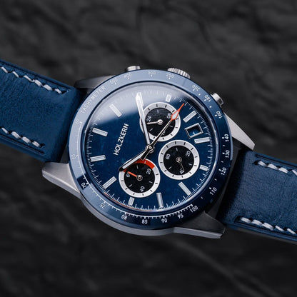 Holzkern Neverrest Herrenuhr Marmor/Blau • Titan-Gehäuse • Tachymeter-Lünette, Bild 2