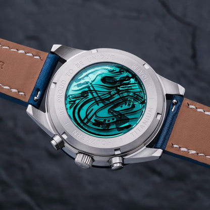 Holzkern Neverrest Herrenuhr Marmor/Blau • Titan-Gehäuse • Tachymeter-Lünette, Bild 3