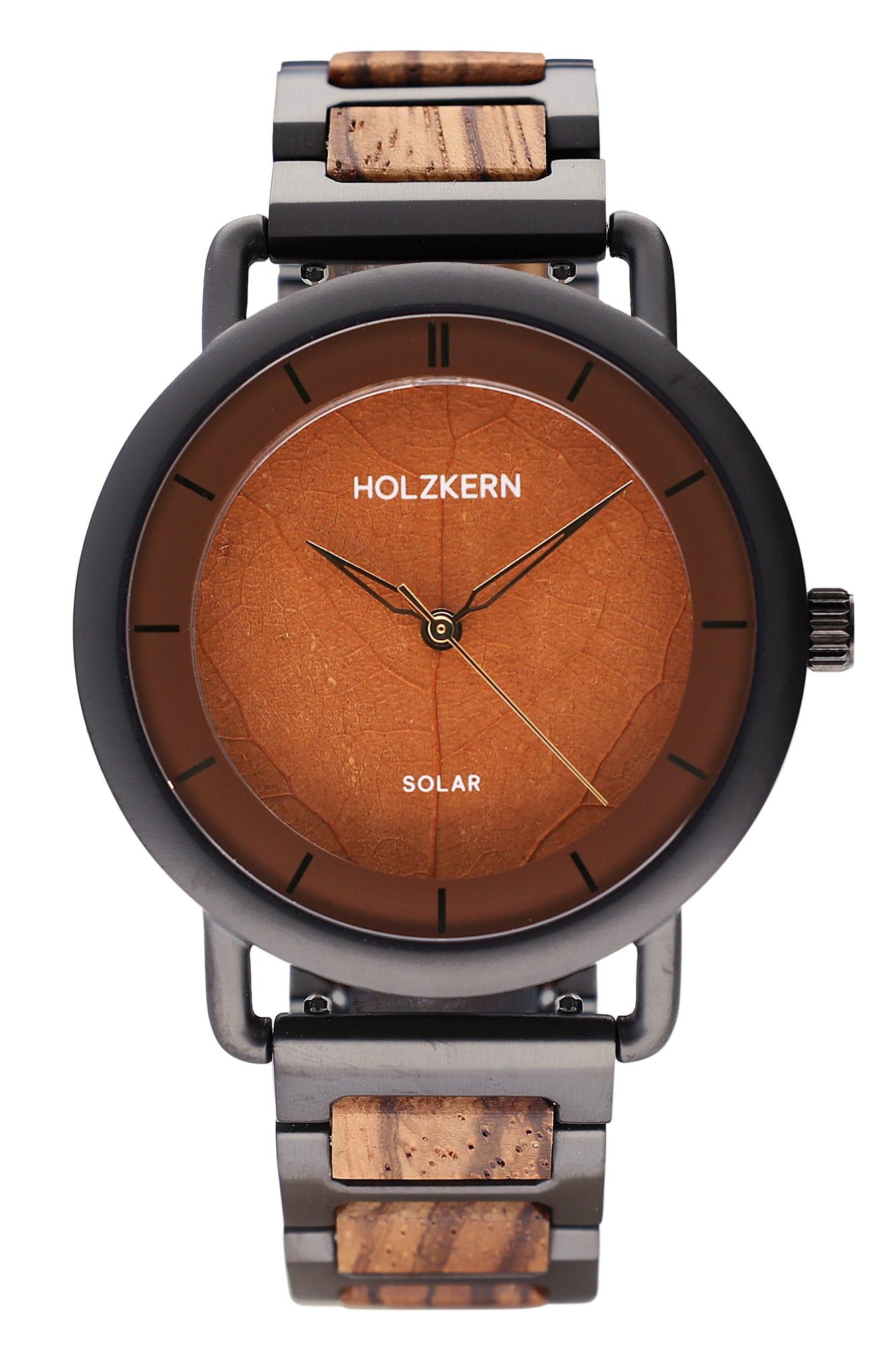 Holzkern Lauri 9010631022242 Herren Armbanduhr Braun • Solarwerk • Holz-Edelstahl-Armband