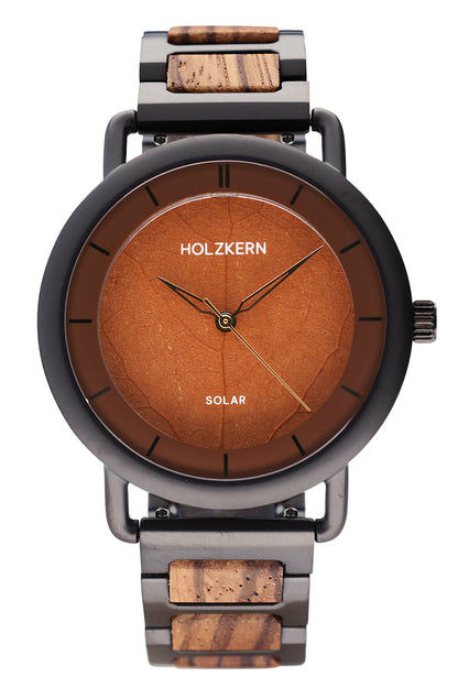 Holzkern Lauri 9010631022242 Herren Armbanduhr Braun • Solarwerk • Holz-Edelstahl-Armband