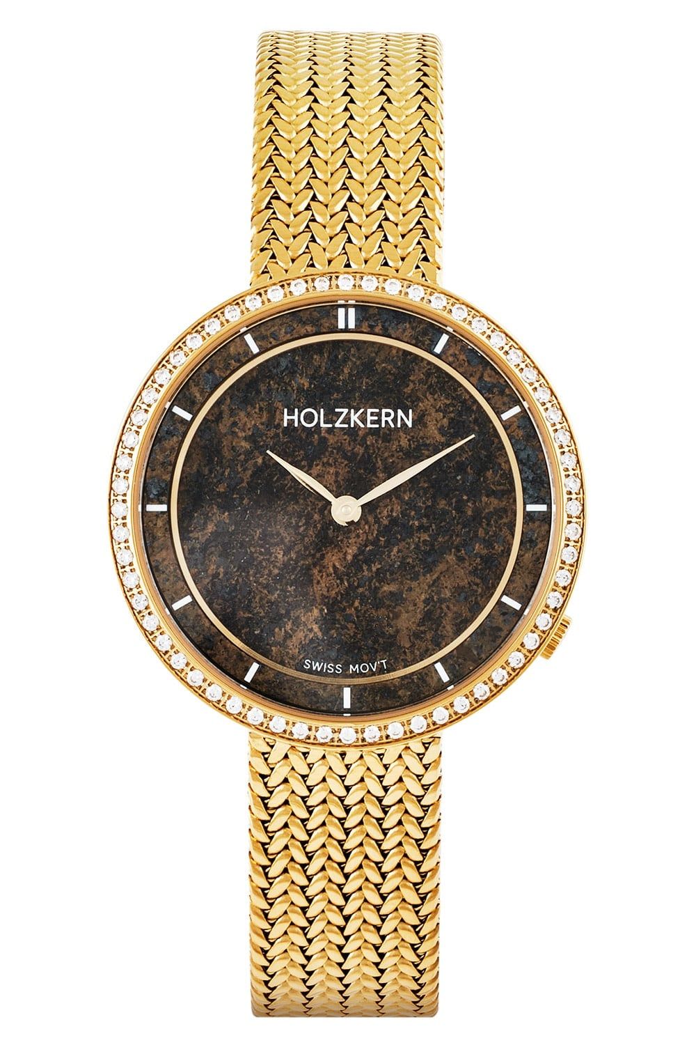 Holzkern Coralline Damenuhr Goldfarben • Saphirglas • Schweizer Quarzwerk