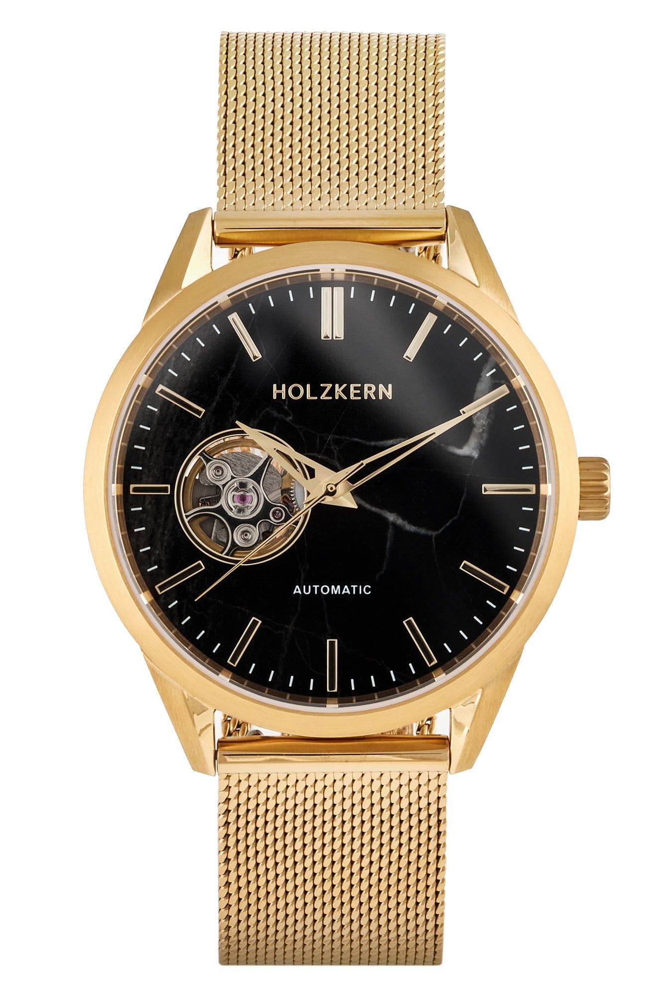 Holzkern Inverno Unisex-Armbanduhr Marmor/Goldfarben • Automatikwerk • Schwarzer Marmor