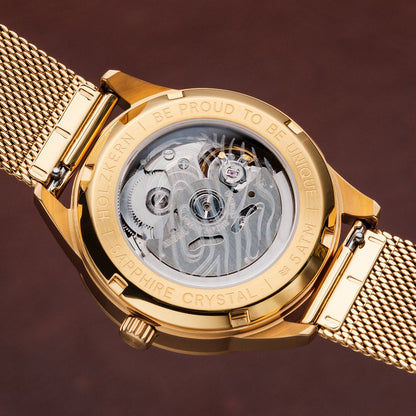 Holzkern Inverno Unisex-Armbanduhr Marmor/Goldfarben • Automatikwerk • Schwarzer Marmor, Bild 3