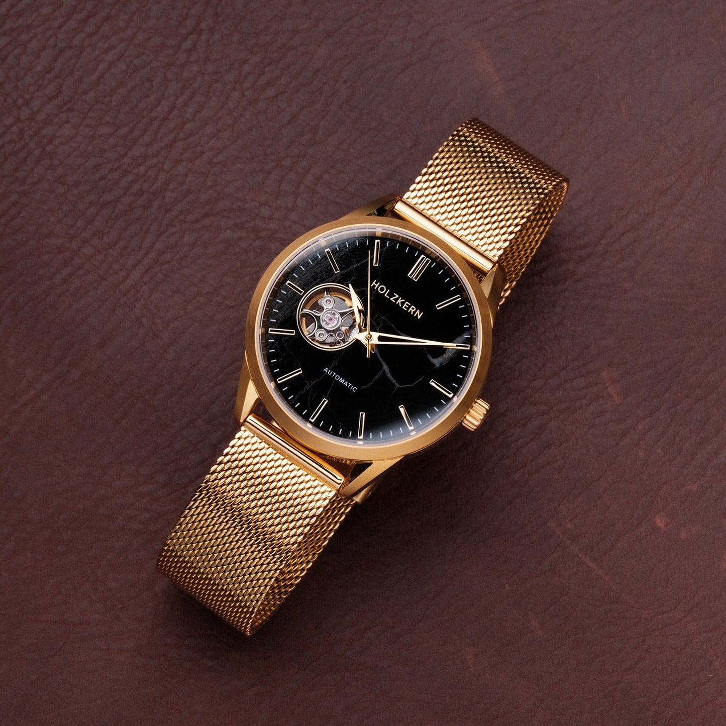 Holzkern Inverno Unisex-Armbanduhr Marmor/Goldfarben • Automatikwerk • Schwarzer Marmor, Bild 5