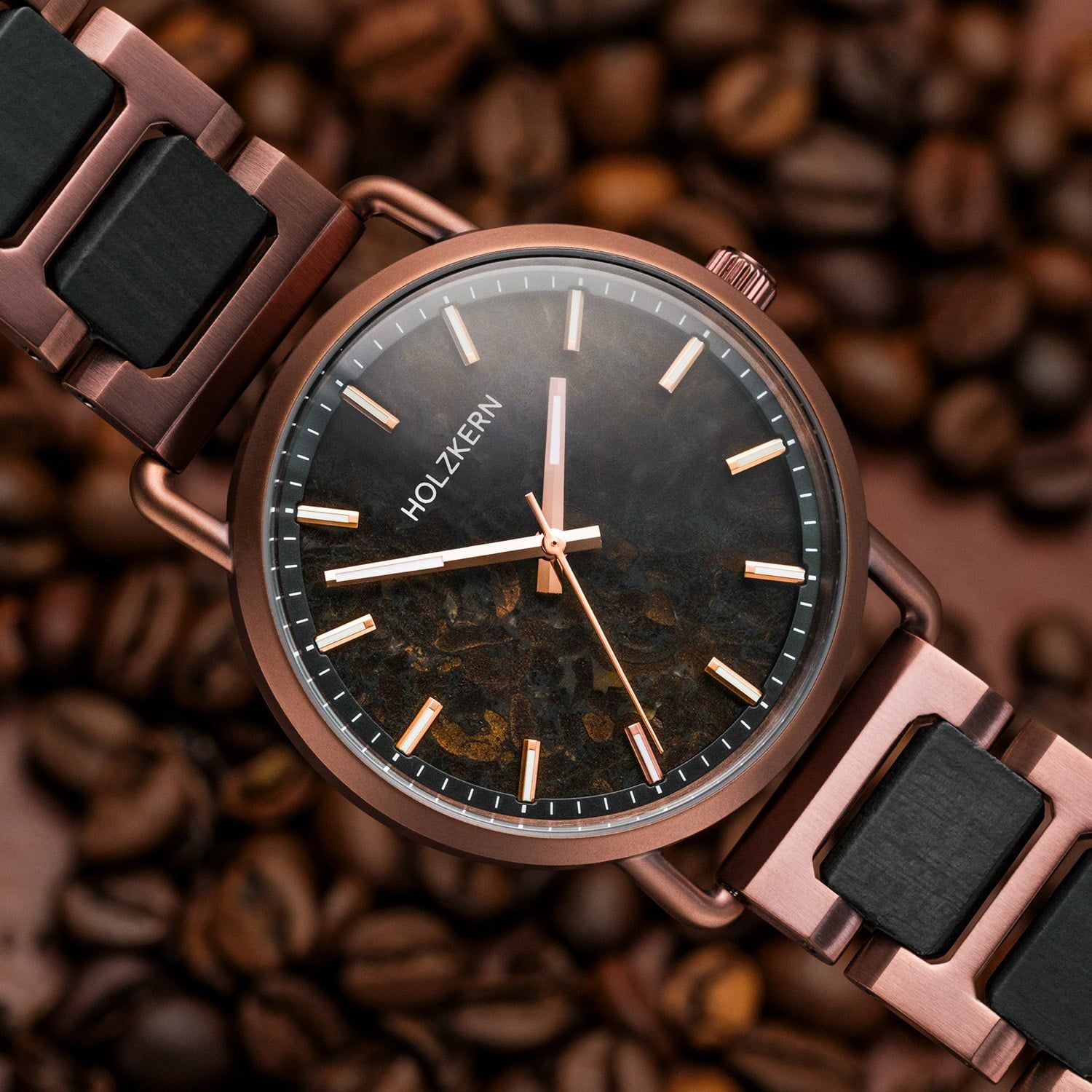 Holzkern Espressino Unisex-Armbanduhr Kaffee/Ahorn • Japanisches Quarzwerk • Echtes Holzarmband, Bild 2